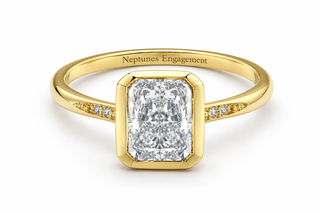 Pavé Band Radiant Cut Bezel-Set Engagement Ring in 18K Yellow Gold