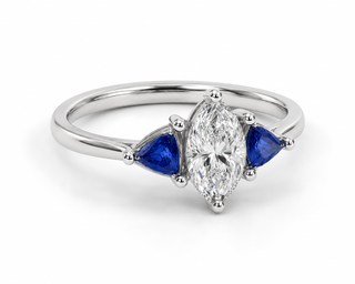 Marquise Diamond Blue Gemstone Three-Stone Engagement Ring