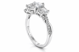 Aurelia Trinity Radiant Diamond Engagement Ring – Three Stone Twisted Pavé Band