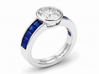 Channel Set Sapphire Band Round Diamond Engagement Ring