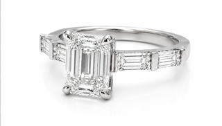 Baguette Accent Band Emerald Cut Diamond Engagement Ring