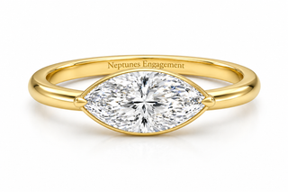 18K Yellow Gold Smooth Solitaire Band Marquise Cut Diamond Engagement Ring
