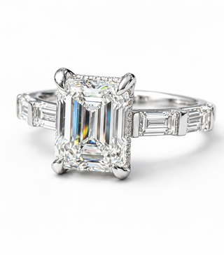 Tapered Step-Cut Emerald Diamond Engagement Ring