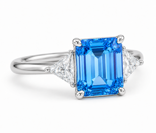 Emerald-Cut Blue Gemstone Three-Stone Engagement Ring
