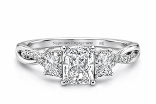 Aurelia Trinity Radiant Diamond Engagement Ring – Three Stone Twisted Pavé Band