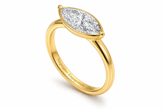 18K Yellow Gold Smooth Solitaire Band Marquise Cut Diamond Engagement Ring