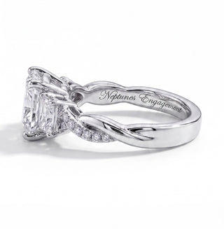 Aurelia Trinity Radiant Diamond Engagement Ring – Three Stone Twisted Pavé Band