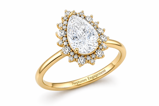 Pear Cut Diamond Engagement Ring – Micro Pavé Halo, 2 Carat, 18K Yellow Gold