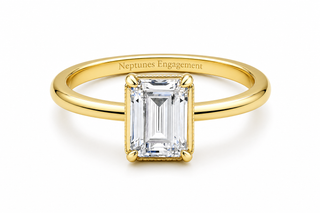 Milgrain Band Emerald Cut Diamond Halo Engagement Ring