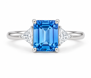 Emerald-Cut Blue Gemstone Three-Stone Engagement Ring