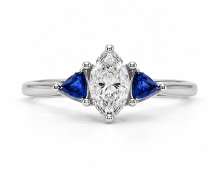 Marquise Diamond Blue Gemstone Three-Stone Engagement Ring