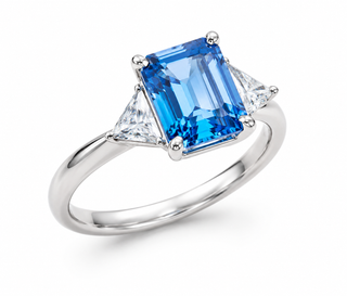 Emerald-Cut Blue Gemstone Three-Stone Engagement Ring