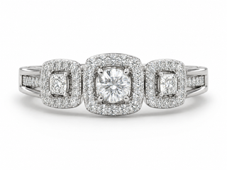 Triple Halo Band Cushion Cut Diamond Engagement Ring