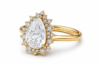 Pear Cut Diamond Engagement Ring – Micro Pavé Halo, 2 Carat, 18K Yellow Gold