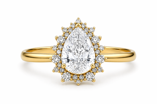 Pear Cut Diamond Engagement Ring – Micro Pavé Halo, 2 Carat, 18K Yellow Gold