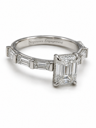 Tapered Step-Cut Emerald Diamond Engagement Ring