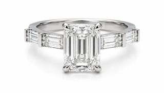 Baguette Accent Band Emerald Cut Diamond Engagement Ring