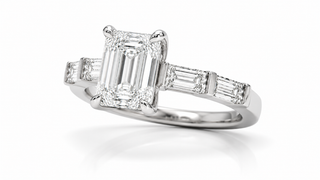 Baguette Accent Band Emerald Cut Diamond Engagement Ring