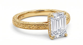 2 Carat Emerald Cut Engraved Engagement Ring in 18k Yellow Gold